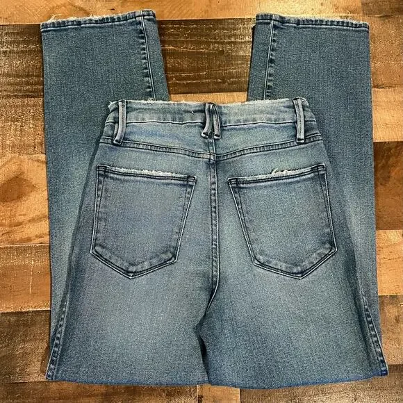 Good American Good Curve Straight Jeans Natural Fray Hem Blue 868 - Picture 6 of 8